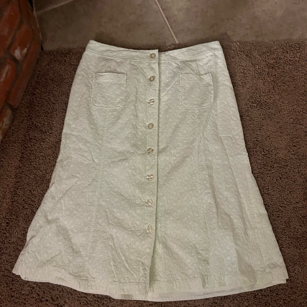 Embroidered Cream Button-Down A line Skirt